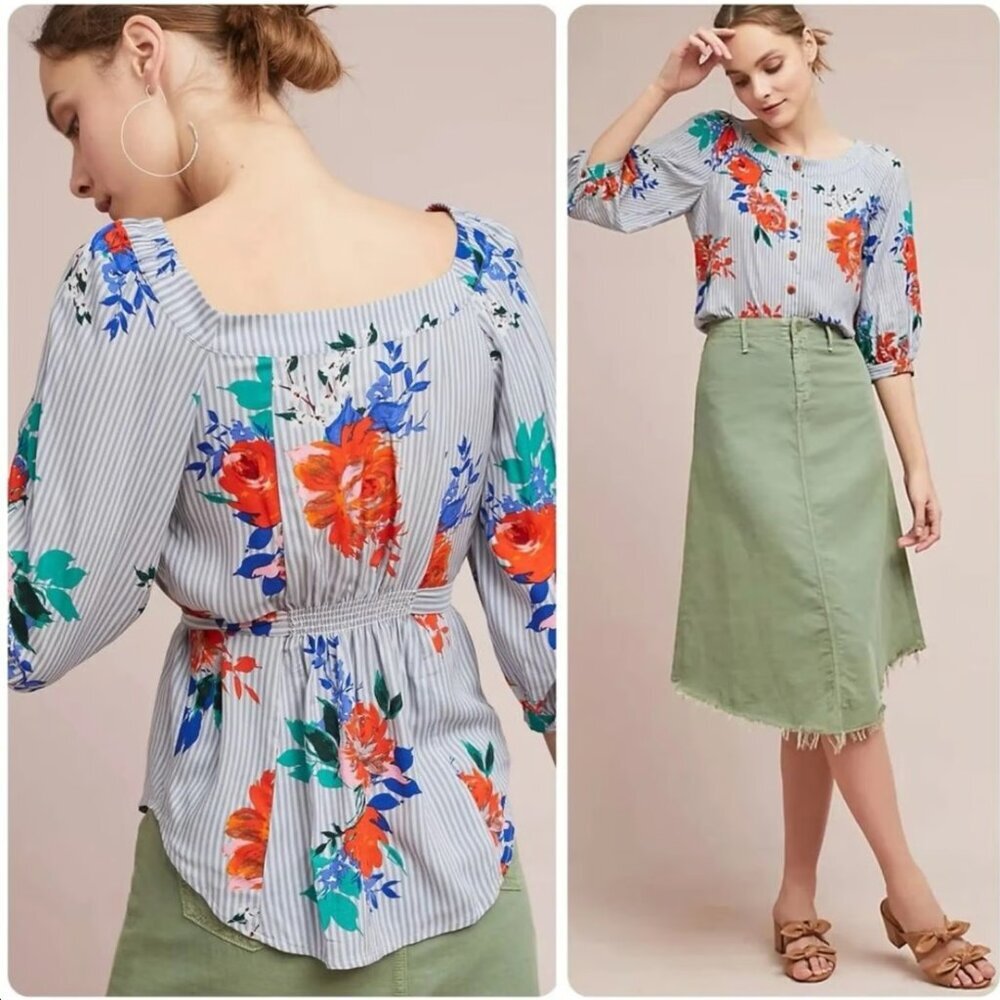 Maeve by Anthropologie Lilorne Floral Button Down Top Size 4